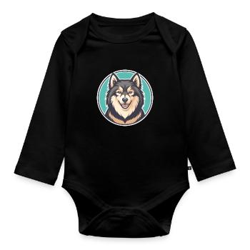 Finnish Lapphund Dog Breed Cartoon Kawaii Clipart - Organic Longsleeve Baby Bodysuit - black - Front