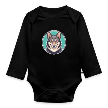 Tschechoslowakischer Wolfshund Hunderasse Karikatur Kawaii - Baby Bio-Langarm-Body - Schwarz - Vorne