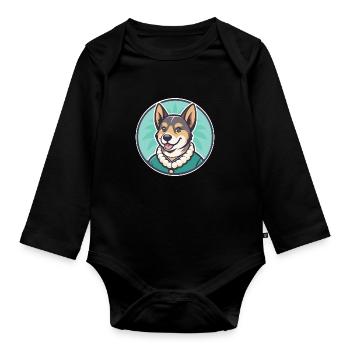 Hawaiian Poi Dog Breed Cartoon Kawaii Clipart Pet - Organic Longsleeve Baby Bodysuit - black - Front