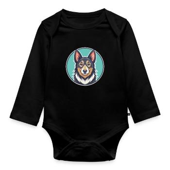 Indian Pariah Dog Breed Cartoon Kawaii Clipart Pet - Organic Longsleeve Baby Bodysuit - black - Front