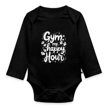 Gym: my happy hour - Organic Longsleeve Baby Bodysuit - black - Front