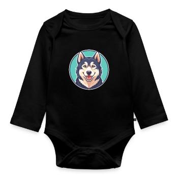 Labrador Husky Hunderasse Cartoon Kawaii Clipart - Baby Bio-Langarm-Body - Schwarz - Vorne