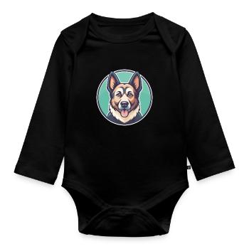 Magyar Agar Chien Race Drôle Dessin animé Kawaii Clipart - Body Bébé bio manches longues - noir - Devant