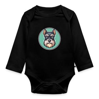 Schnauzer miniature race de chien drôle dessin animé Kawaii - Body Bébé bio manches longues - noir - Devant