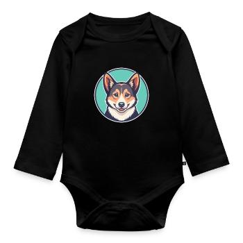 Norvégien Lundehund Race de chien Drôle Dessin animé Kawaii - Body Bébé bio manches longues - noir - Devant