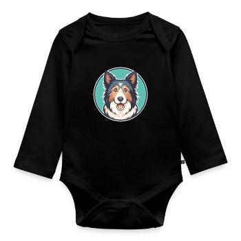 Alter Welsh Grey Schäferhund Hunderasse Karikatur Kawaii - Baby Bio-Langarm-Body - Schwarz - Vorne
