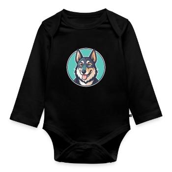 Saarlooswolfhond Hunderasse Cartoon Kawaii Clipart - Baby Bio-Langarm-Body - Schwarz - Vorne