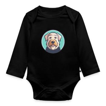 Pelage doux Wheaten Terrier Chien Race Dessin animé Animal de compagnie - Body Bébé bio manches longues - noir - Devant