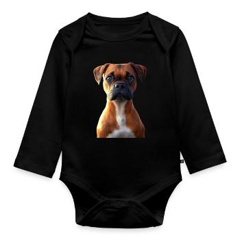 Deutscher Boxer Hunde Boxerverein German Boxer - Baby Bio-Langarm-Body - Schwarz - Vorne
