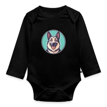 Schäferhund Rasse Cartoon Kawaii Clipart - Baby Bio-Langarm-Body - Schwarz - Vorne