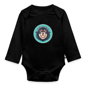 Tibetische Dogge Hunderasse Karikatur Kawaii Clipart - Baby Bio-Langarm-Body - Schwarz - Vorne