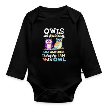 Eulen Eulenliebhaber - Baby Bio-Langarm-Body - Schwarz - Vorne
