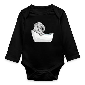 Elephant Bathing Bathtub - Organic Longsleeve Baby Bodysuit - black - Front