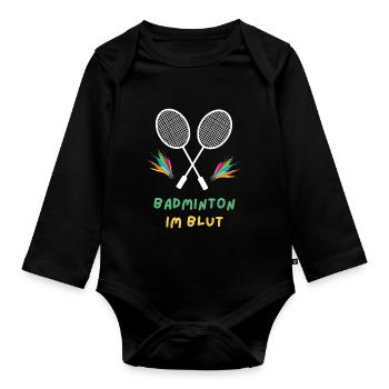 Badminton im Blut - Baby Bio-Langarm-Body - Schwarz - Vorne