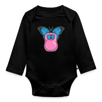 Bodybuilding papillon avec haltères - Body Bébé bio manches longues - noir - Devant