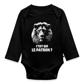 lion, roi de la jungle, patron - Body Bébé bio manches longues - noir - Devant