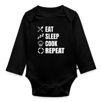 Eat Sleep Cook Repeat - Organic Longsleeve Baby Bodysuit - black - Front