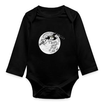 Eule vor Mond - Baby Bio-Langarm-Body - Schwarz - Vorne