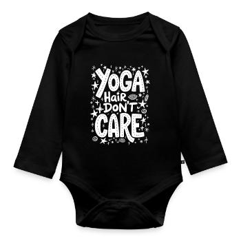YOGA HAARE, EGAL, LUSTIGES YOGA ZITAT - Baby Bio-Langarm-Body - Schwarz - Vorne