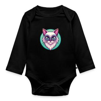 Neva Maskerade Katze Rasse Cartoon Kawaii Tier - Baby Bio-Langarm-Body - Schwarz - Vorne