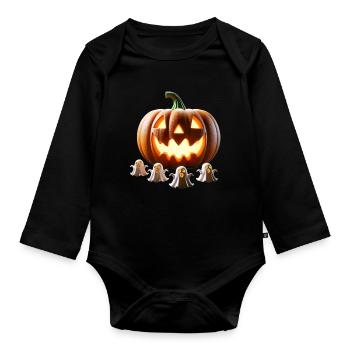 Fantômes de citrouille d’Halloween - Body Bébé bio manches longues - noir - Devant