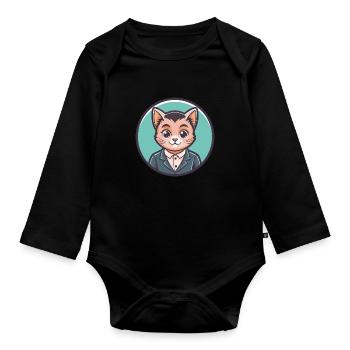 Bambino Cat Breed Cartoon Kawaii Animal Pet - Organic Longsleeve Baby Bodysuit - black - Front