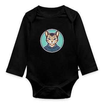 Asian Cat Breed Cartoon Kawaii Animal Pet - Organic Longsleeve Baby Bodysuit - black - Front