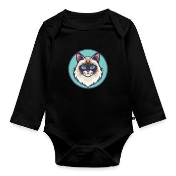 Neva Maskerade Katze Rasse Cartoon Kawaii Tier - Baby Bio-Langarm-Body - Schwarz - Vorne