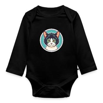 Laperm Chat Race Dessin Animé Kawaii Animal Pet - Body Bébé bio manches longues - noir - Devant
