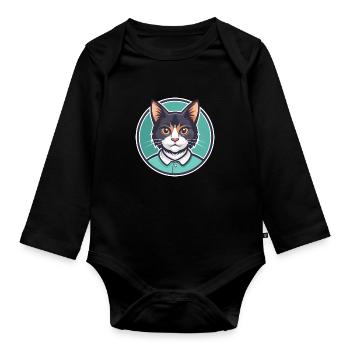 Manx Chat Race Dessin Animé Kawaii Animal Pet - Body Bébé bio manches longues - noir - Devant