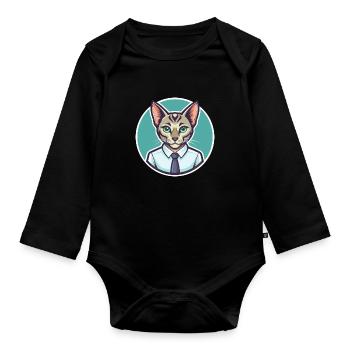 Khao Manee Chat Race Dessin Animé Kawaii Animal Pet - Body Bébé bio manches longues - noir - Devant