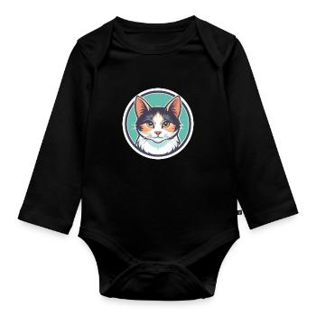 Turc Van Chat Race Dessin Animé Kawaii Animal Pet - Body Bébé bio manches longues - noir - Devant