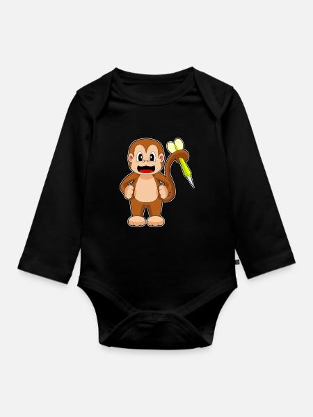 Affe Dart Dartpfeil - Baby Bio-Langarm-Body - Schwarz