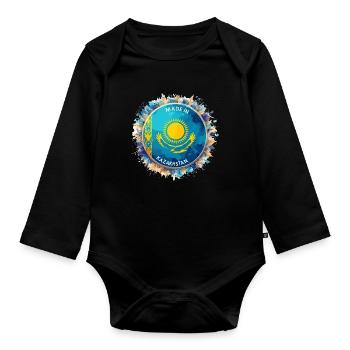 Made in Kasachstan Aquarell Adler Geschenk - Baby Bio-Langarm-Body - Schwarz - Vorne