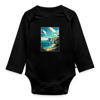 Isle Of Wight Anob Travel Poster Souvenir Paint WP - Organic Longsleeve Baby Bodysuit - black - Front