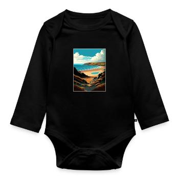 Gower Halbinsel Anob Reise Poster Souvenir WPA - Baby Bio-Langarm-Body - Schwarz - Vorne