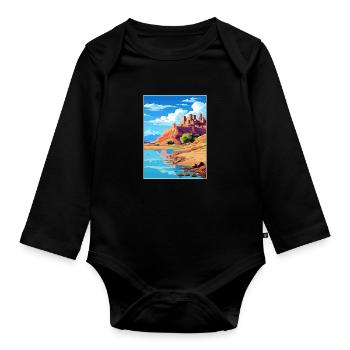 Aït Benhaddou Maroc Affiche de voyage Souvenir WPA - Body Bébé bio manches longues - noir - Devant