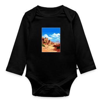 Aït Benhaddou Maroc Affiche de voyage Souvenir WPA - Body Bébé bio manches longues - noir - Devant