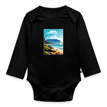 Table Mountain South Africa Travel Poster Souvenir - Organic Longsleeve Baby Bodysuit - black - Front