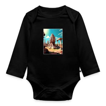 Hampi India Travel Poster Souvenir Postcard Paint - Organic Longsleeve Baby Bodysuit - black - Front