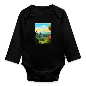 Indonesien Reise Poster Souvenir Postkarte Malerei - Baby Bio-Langarm-Body - Schwarz - Vorne