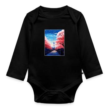 Japan Tokyo Travel Poster Souvenir Postcard Paint - Organic Longsleeve Baby Bodysuit - black - Front