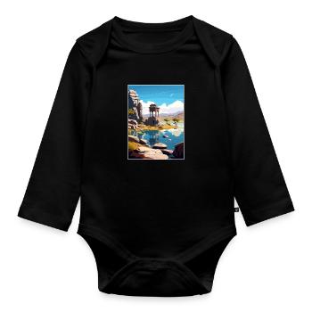 Hampi India Travel Poster Souvenir Postcard Paint - Organic Longsleeve Baby Bodysuit - black - Front