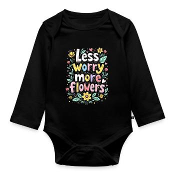 MOINS DE SOUCIS, PLUS DE FLEURS - Body Bébé bio manches longues - noir - Devant