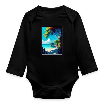 Negril Karibik Reise Poster Souvenir Farbe WPA - Baby Bio-Langarm-Body - Schwarz - Vorne