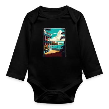 Havana Caribbean Travel Poster Souvenir Paint WPA - Organic Longsleeve Baby Bodysuit - black - Front