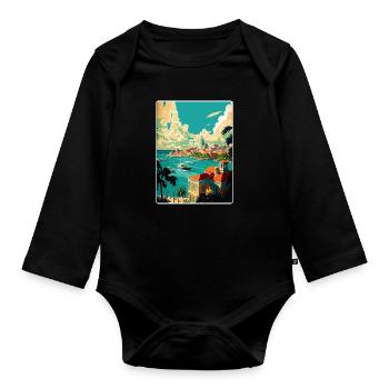 Nassau Caraïbes Voyage Affiche Souvenir Peinture WPA - Body Bébé bio manches longues - noir - Devant