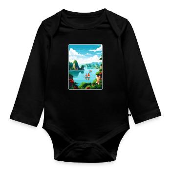 Ha Long Bay Vietnam Islands Travel Poster Souvenir - Organic Longsleeve Baby Bodysuit - black - Front
