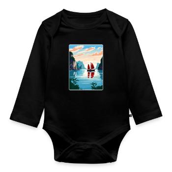Ha Long Bay Vietnam Islands Travel Poster Souvenir - Organic Longsleeve Baby Bodysuit - black - Front