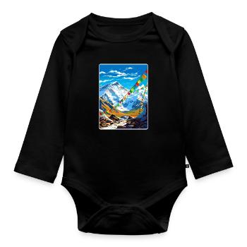 Mount Everest China Vintage Travel Poster Souvenir - Organic Longsleeve Baby Bodysuit - black - Front